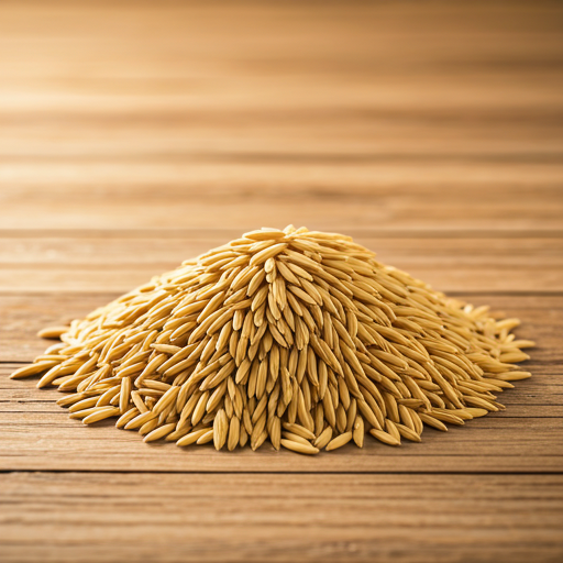 Detailed view of golden rice grains